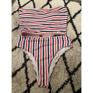 Unbranded Two Piece Striped Bikini Swimsuit Medium Pink Green White